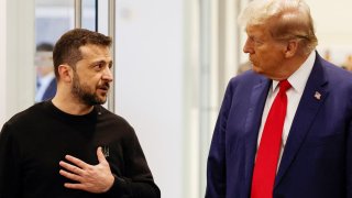 Republican presidential nominee and former U.S. President Donald Trump and Ukraine’s President Volodymyr Zelenskiy meet at Trump Tower in New York City, U.S., September 27, 2024.