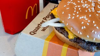 A Quarter Pounder with cheese, fries and a drink arranged at a McDonald’s restaurant in El Sobrante, California, on Oct. 23, 2024.