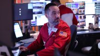 Traders work on the floor of the New York Stock Exchange during the morning trading on November 07, 2024 in New York City. 