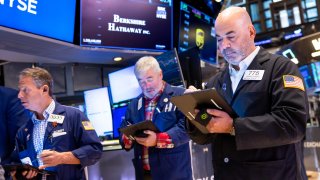 Traders work on the floor of the New York Stock Exchange on Nov. 22, 2024 in New York City.