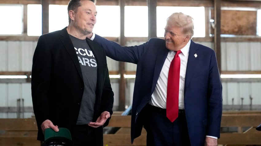 FILE – Tesla and SpaceX CEO Elon Musk, left, and Republican presidential nominee former President Donald Trump attend a campaign event at the Butler Farm Show on Oct. 5, 2024, in Butler, Pa.