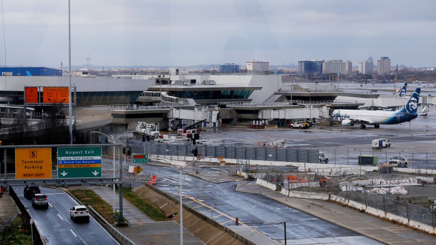 NEW YORK, NEW YORK – DECEMBER 23: Cars drive near the Terminal 5 at JFK Airport on December 23, 2022 in New York City. Winter weather continues to disrupt holiday travel across the United States, leaving travelers facing delays and cancellations during one of the busiest time of the year. (Photo by Leonardo Munoz/VIEWpress)