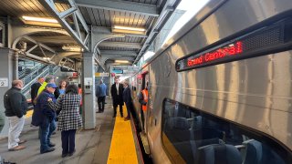 Jamaica, N.Y.: The first Long Island Rail Road riders head to Grand Central Madison from Jamaica Station after 15 years and $11.1 billion working on the East Side Access construction on January 25, 2023.