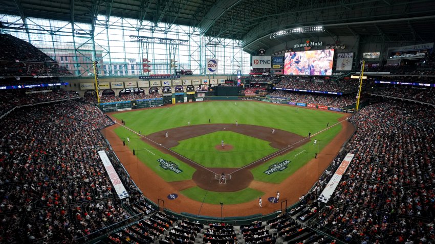 HOUSTON, TX – OCTOBER 01:  A general view of Minute Maid Park during Game 1 of the Wild Card Series presented by T-Mobile 5G Home Internet between the Detroit Tigers and the Houston Astros on Tuesday, October 1, 2024 in Houston, Texas. (Photo by Alex Bierens de Haan/MLB Photos via Getty Images)