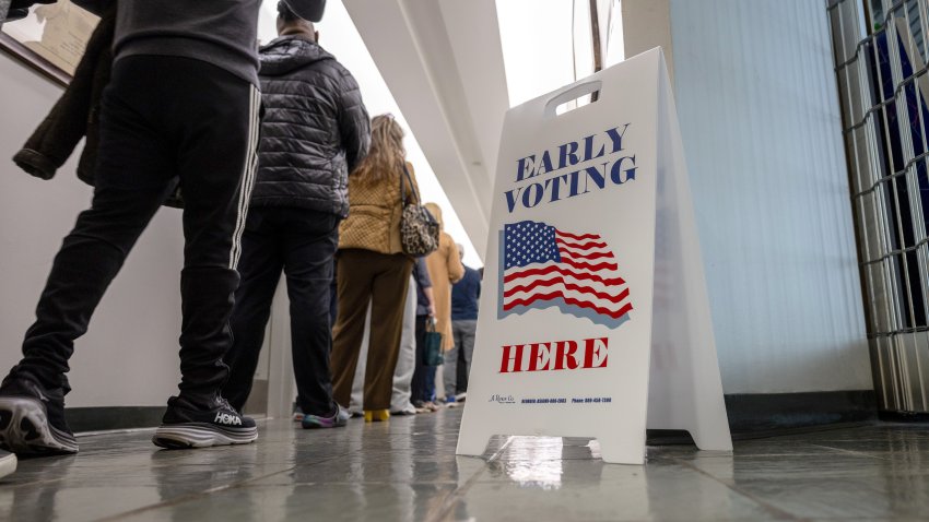 STAMFORD, CONNECTICUT – OCTOBER 21: Voters arrive to cast their ballots at the Stamford Government Center on the first day of early voting on October 21, 2024 in Stamford, Connecticut. This is the first time that Connecticut residents can vote early in a presidential election, following a state constitutional amendment approved by voters in 2022. Voters have access to at least one location in each of the state’s 169 municipalities until Sunday, November 3. Early voting hours will run most days from 10 a.m. until 6 p.m. (Photo by John Moore/Getty Images)