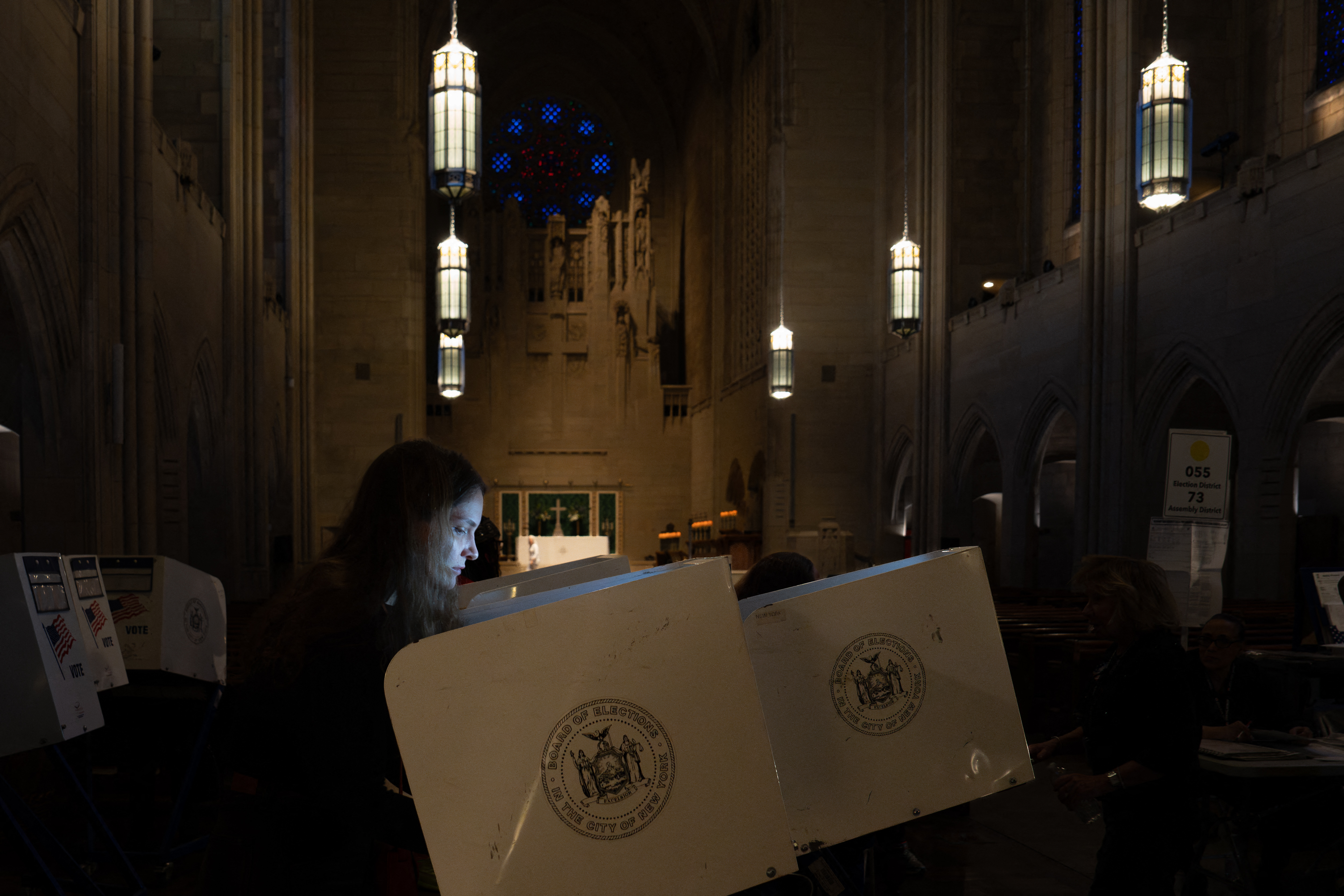 People vote at the Church of Heavenly Rest in the Manhattan borough of New York City on Election Day, November 5, 2024.