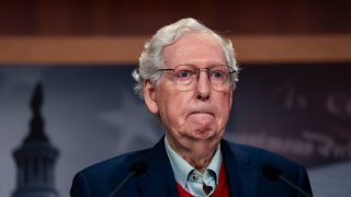 Senate Minority Leader Mitch McConnell, a Republican from Kentucky, during a news conference at the US Capitol in Washington, DC, US, on Wednesday, Nov. 6, 2024. Democrats’ best hope for power in Washington after Donald Trump won back the White House hinges on the outcome of a handful of fiercely competitive US House races. Photographer: Al Drago/Bloomberg via Getty Images