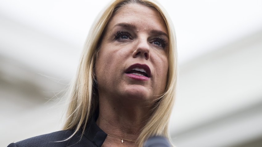 Pam Bondi, Florida attorney general, speaks during a press conference following a meeting with U.S. President Donald Trump, not pictured, on school safety at the White House in Washington, D.C., U.S., on Thursday, Feb. 22, 2018. Trump called for paying bonuses to teachers who carry guns in the classroom, embracing a controversial proposal to curb school shootings hours after offering a full-throated endorsement of the National Rifle Association. Photographer: Zach Gibson/Bloomberg via Getty Images