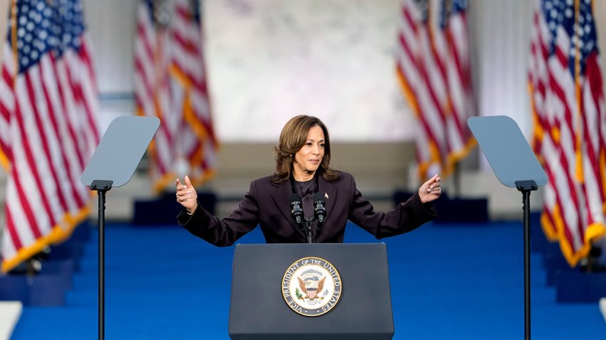 Vice President Kamala Harris speaks on stage at Howard University on Nov. 6, 2024 in Washington, D.C.