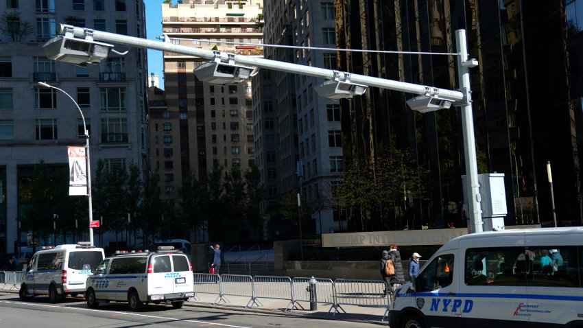 A congestion pricing scanner is shown above the north-bound side of Broadway, between West 60th and 61st St. in Manhattan, Thursday, November 2, 2023