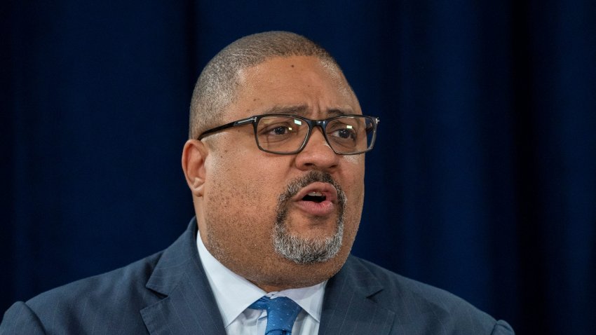 Manhattan District Attorney Alvin L. Bragg Jr. give a press conference detailing the charges against former President Donald Trump on April 4, 2023, in New York City.