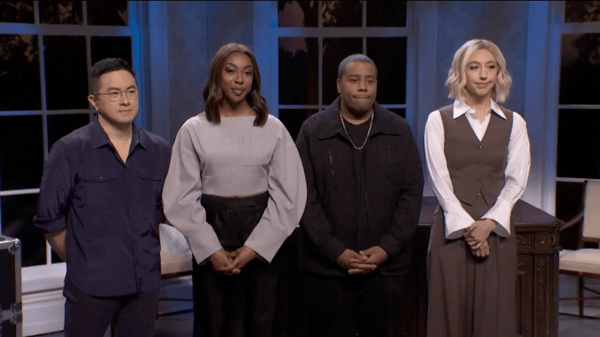 Cast members Bowen Yang, Kenan Thompson, Ego Nwodim and Heidi Gardner