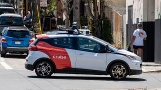 A Cruise autonomous taxi in San Francisco, California, US, on Thursday Aug. 10, 2023.