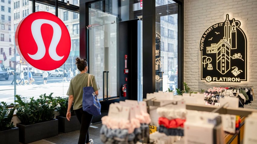 A customer exits a Lululemon store in New York on Aug. 22, 2024.