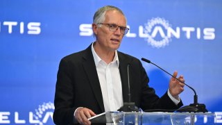 Carlos Tavares, chief executive officer of Stellantis NV, speaks during a news conference at the Fiat automobile manufacturing plant in Kragujevac, Serbia, on Monday, July 22, 2024. 