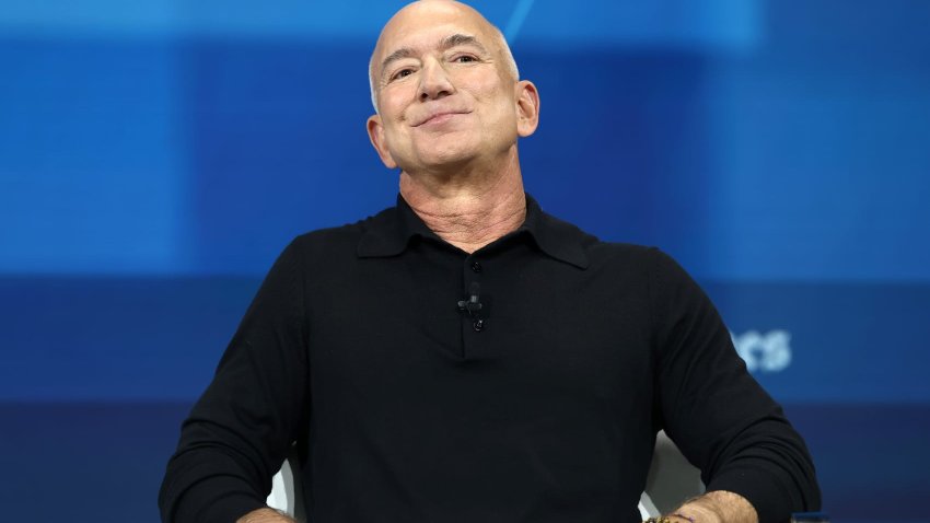 Jeff Bezos, founder and executive chairman of Amazon and owner of the Washington Post, during the New York Times annual DealBook summit at Jazz at Lincoln Center on December 04, 2024 in New York City. 