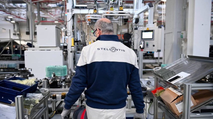 Stellantis worker at work inside of the new Hybrid and PHEV Vehicles Stellantis Group eDCT Assembly Plant on April 10, 2024 in Turin, Italy.