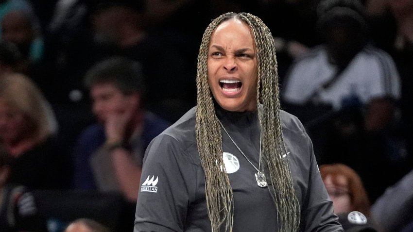 Chicago Sky coach Teresa Weatherspoon calls out to players during the first half of the team’s WNBA basketball game against the New York Liberty, May 23, 2024, in New York.