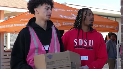 SDSU basketball assisting on and off court: Players donate to Feeding San Diego