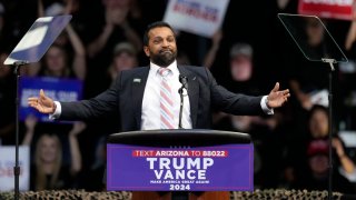 FILE - Kash Patel speaks before Republican presidential nominee former President Donald Trump at a campaign rally at the Findlay Toyota Arena Oct. 13, 2024, in Prescott Valley, Ariz.