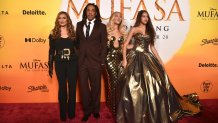 Tina Knowles, from left, Jay-Z, Beyonce, and Blue Ivy Carter arrive at the premiere of "Mufasa: The Lion King" on Monday, Dec. 9, 2024, at the Dolby Theatre in Los Angeles. (Photo by Richard Shotwell/Invision/AP)