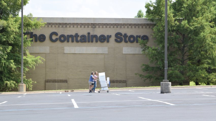 Two women pushing a shopping cart through the parking lot of The Container Store in Southlake Town Square in Southlake Texas, July 2021. (Photo by: HUM Images/Universal Images Group via Getty Images)