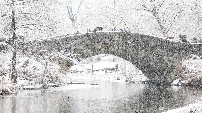 TOPSHOT – People walk through the falling snow in Central Park in New York City on February 13, 2024. Millions of people in the northeastern US were engulfed by snow on February 13 as a powerful winter storm battered the region causing flight cancellations and closing schools. (Photo by Charly TRIBALLEAU / AFP) (Photo by CHARLY TRIBALLEAU/AFP via Getty Images)