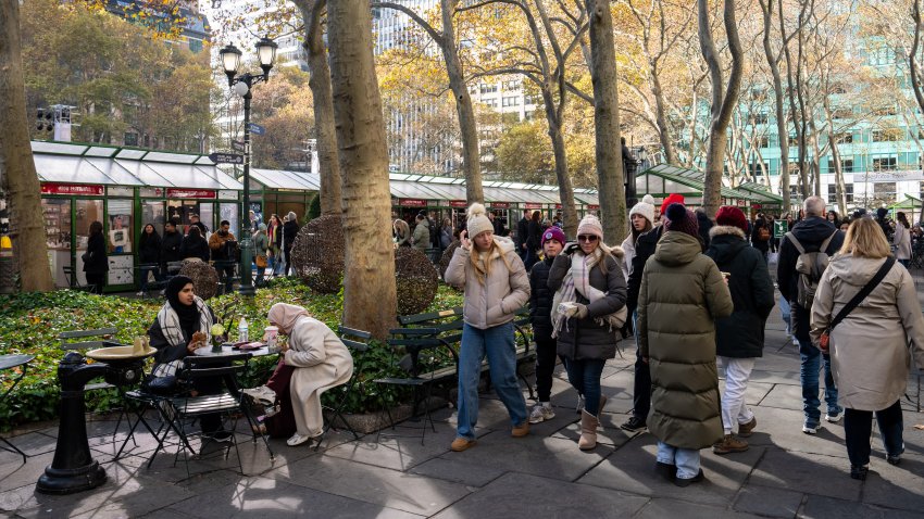 NEW YORK, NEW YORK – NOVEMBER 29: People walk through the Christmas market in Bryant Park on November 29, 2024 in New York City. Black Friday sales will give economists a glimpse into consumers’ holiday shopping mood. (Photo by David Dee Delgado/Getty Images)