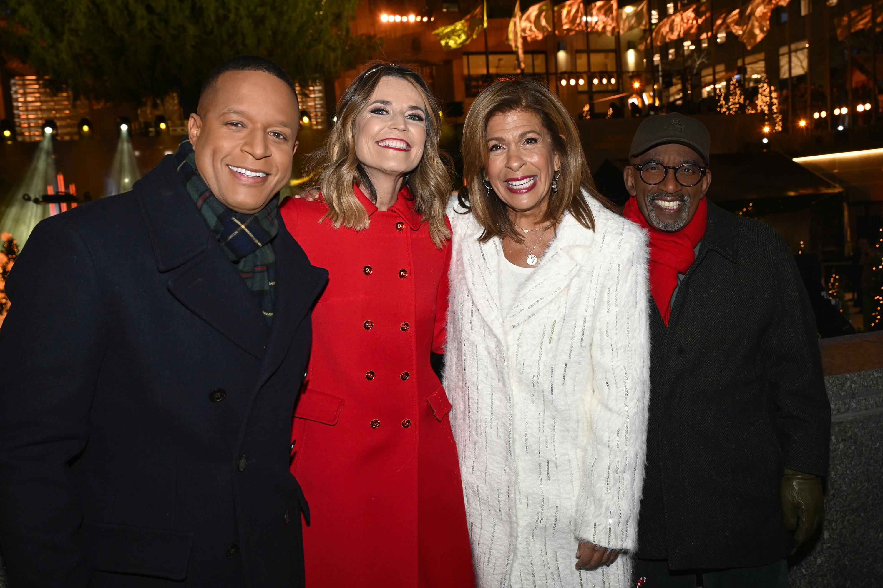 CHRISTMAS IN ROCKEFELLER CENTER — 2024 — Pictured: (l-r) Craig Melvin, Savannah Guthrie, Hoda Kotb, Al Roker — (Photo by: Scott Gries/NBC via Getty Images)