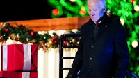 US President Joe Biden during the 102nd National Christmas Tree Lighting Ceremony on the Ellipse of the White House in Washington, DC, US, on Thursday, Dec. 5, 2024. The 2024 National Christmas tree is a Red Spruce from the George Washington and Jefferson National Forests in Virginia. Photographer: Bonnie Cash/UPI/Bloomberg via Getty Images