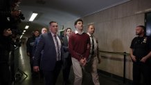 NEW YORK, NEW YORK - DECEMBER 23:  Luigi Mangione arrives at Manhattan Criminal Court on December 23, 2024 in New York City. Mangione, 26, is set to appear for his arraignment on state murder charges in the killing of UnitedHealthcare CEO Brian Thompson on a Manhattan street on December 4. (Photo by Spencer Platt/Getty Images)