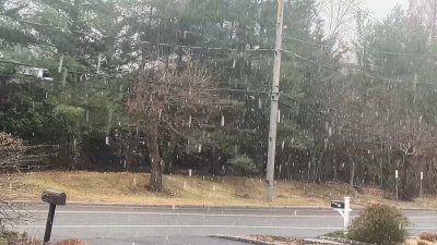 Snow falling in Huntington on Long Island on Friday