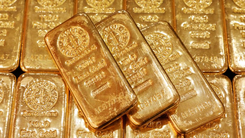 Gold bullions are displayed at GoldSilver Central’s office in Singapore June 19, 2017.