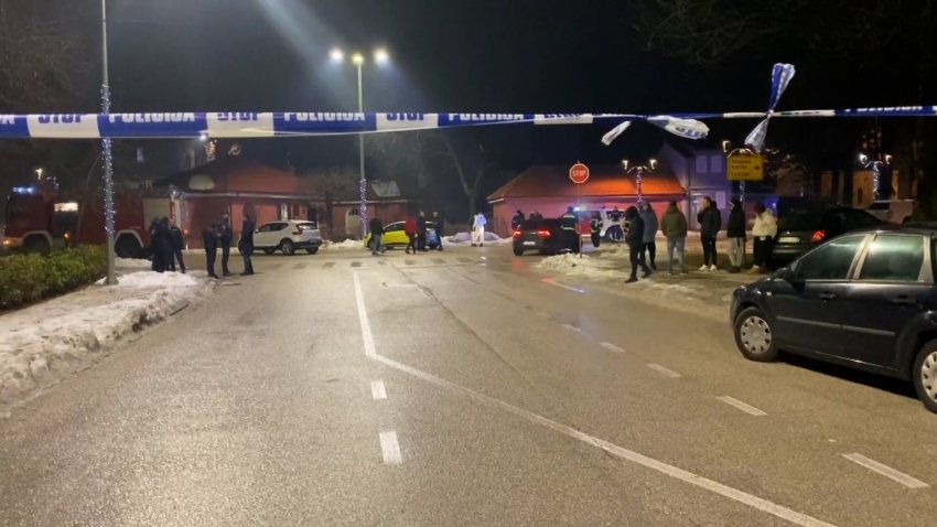 Police closing off a street in Montenegro.