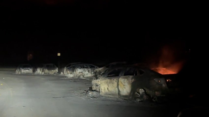 Burned cars in Pacific Palisades