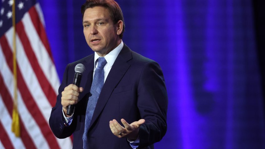 Florida Gov. Ron DeSantis speaks to Iowa voters gathered at the Iowa State Fairgrounds on March 10, 2023 in Des Moines, Iowa.