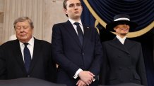 WASHINGTON, DC - JANUARY 20: (L-R) Viktor Knavs, Barron Trump and Melania Trump attend the inauguration of US President-elect Donald Trump in the rotunda of the US Capitol on January 20, 2025 in Washington, DC. Donald Trump takes office for his second term as the 47th President of the United States. (Photo by Chip Somodevilla/Getty Images)