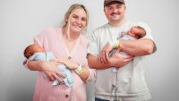 Morgan Hughes with her husband, Sam Hughes, and their twins.