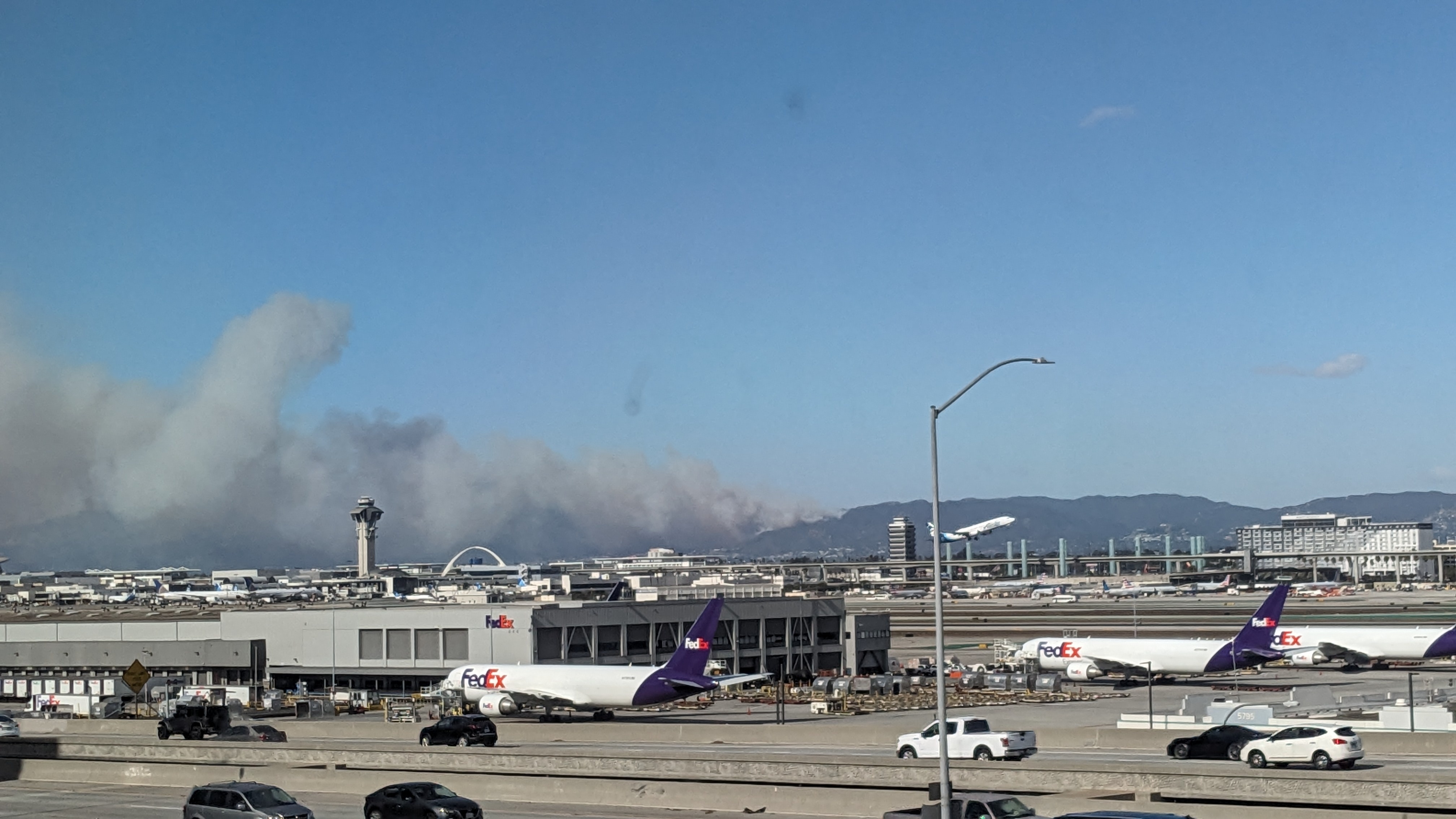 A distant view of the Palisades Fire on Jan. 7, 2025.