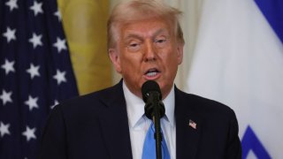 U.S. President Donald Trump speaks during a joint press conference with Israeli Prime Minister Benjamin Netanyahu in the East Room at the White House in Washington, U.S., Feb. 4, 2025. 