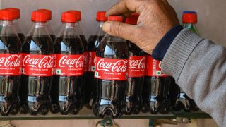 Coca-Cola bottles are seen at a shop in Srinagar, Jammu and Kashmir, on Jan. 28, 2025.