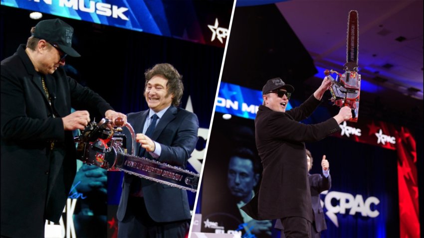 Elon Musk wields a chainsaw to celebrate DOGE's efforts to cut federal spending