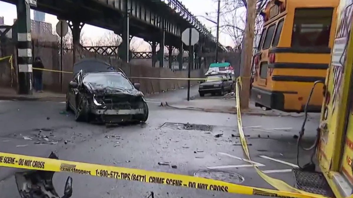 Passenger killed after car crashes into school bus in Brooklyn – NBC ...