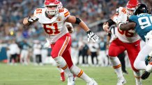 C.J. Hanson of the Kansas City Chiefs in action during the first half of a preseason game against the Jacksonville Jaguars at EverBank Stadium on August 10, 2024.