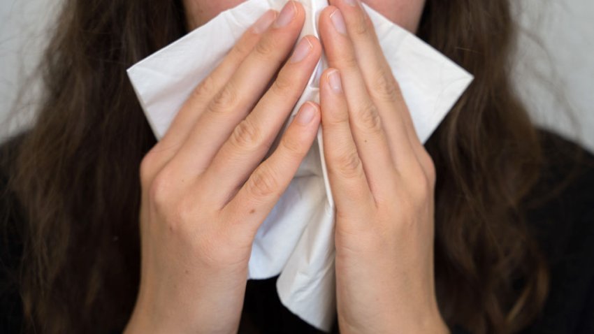 24 October 2024, Lower Saxony, Hanover: ILLUSTRATION. A woman blows her nose. Photo: Alicia Windzio/dpa (Photo by Alicia Windzio/picture alliance via Getty Images)