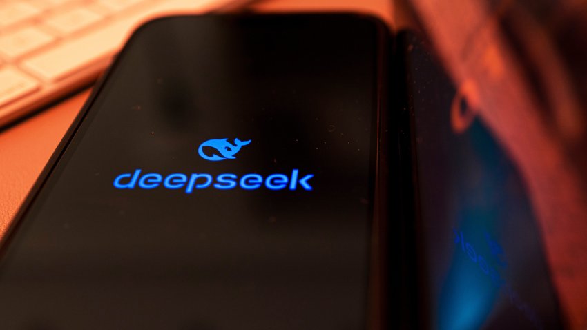 The DeepSeek logo arranged on a smartphone