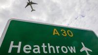 A plane taking off from Heathrow Airport in the United Kingdom.