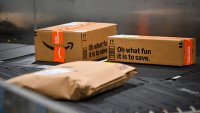 Packages ride on a conveyor belt during Cyber Monday, one of the company’s busiest days at an Amazon fulfillment center on December 2, 2024 in Orlando, Florida. 