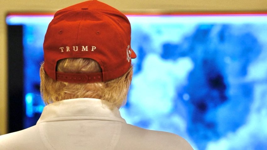 U.S. President Donald Trump looks on as military strikes are launched against Yemen’s Iran-aligned Houthis over the group’s attacks against Red Sea shipping, at an unspecified location in this handout image released March 15, 2025.