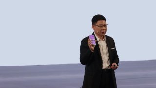 Richard Yu Chengdong, executive director of Huawei and chairman of the Board of Directors of the Consumer Business Group, introduces HUAWEI Pura X mobile phone at a new product launch conference on March 20, 2025 in Shenzhen, China.